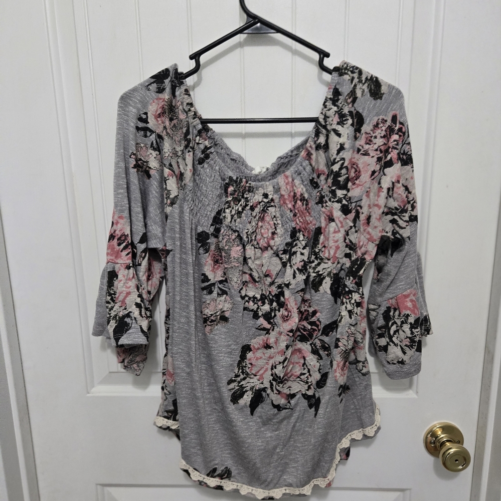 Maurices Floral Boho Loose Fit Flared Sleeve Blouse